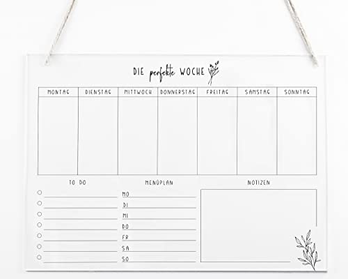 Wochenplaner A4 Acryl | Wandplaner für die Woche abwischbar | Wandkalender | To Do Liste | Menüplaner | Acrylglas