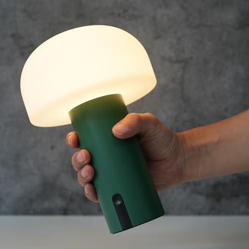 ILOVINIT Outdoor Mushroom Table lamp Rechargeable, Cordless, Waterproof, Portable Battery Operated, USB Charging, Touch Dimming Night Light for Home/Porch/Restaurant (Green) | Original Design, Portable Rechargeable, Touch Dimming, 4000mAh Battery 8-72 Hours, 180 Lumen, 2700K, IP44, Indoor & Outdoor