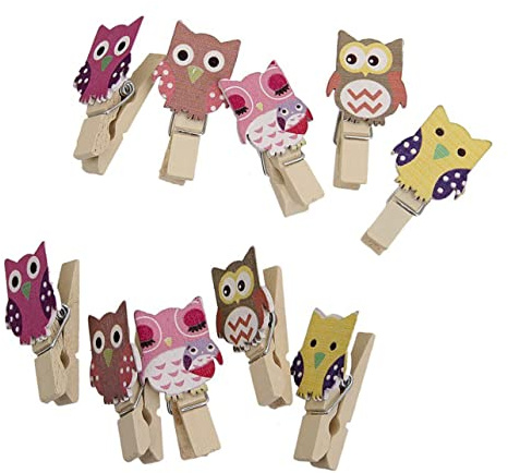 BUGUUYO Clip in Legno a Forma di Civetta con Cordoncino di Juta, 10 Pezzi | Fermacarte Decorativi per Memo, Stile Rustico, per Desk e Favor, per Lavoretti e Decorazioni Casa Natale