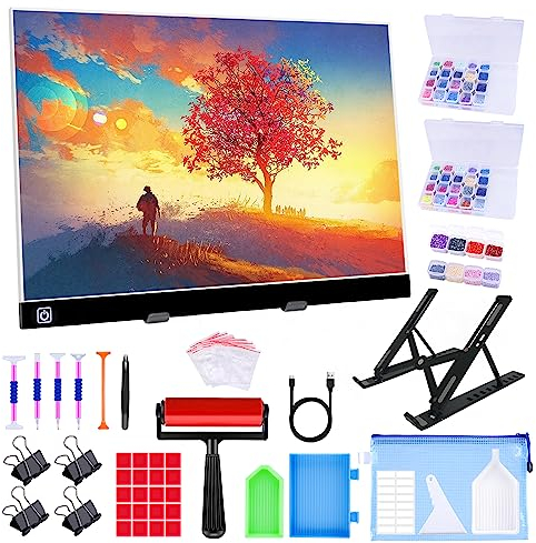 Kit de tableau lumineux Ratukall A3 pour peinture au diamant, boîte lumineuse portable pour le traçage avec outils de peinture 5D pour perceuse complète (31 x 42 cm)