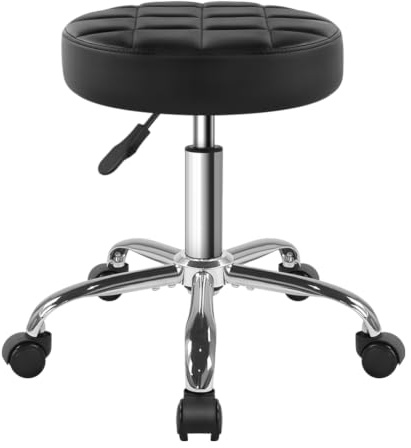 BFTOU Taburete giratorio clásico negro con rueda, perfecto para salón, trabajo, hogar, spa, tienda, altura ajustable y rentable, taburete pequeño