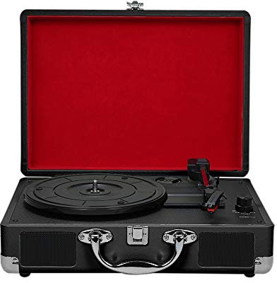 MegLob Giradischi Portatile retrò, Giradischi A Valigia con Altoparlanti, Lettore in Vinile LP 33/45/78 Giri/Min, USB, Giradischi in Vinile con Connessione Wireless per Campeggio,Nero