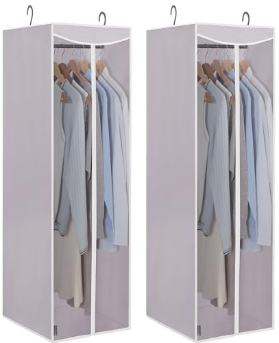 STORAGE MANIAC 2-Pack Hanging Garment Bag Zipper Cover with Sealed Clear Window, Long Garment Cover for Closet Storage Wardrobe Clothes Protector, Large Garment Storage Bag for Dresses,Suits, Grey