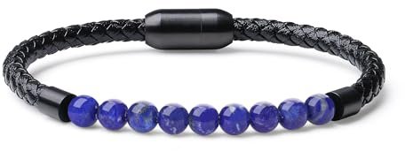 COAI Herrenarmband aus echtem Leder mit Natursteinperlen