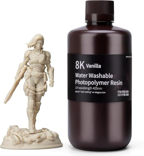 ELEGOO 8K Wasser Abwaschbar 3D Drucker Resin 1000g Vanille, 405nm LCD UV-Härtung Water Washable Resin 3D Printer resin für LCD/SLA Resin 3D Drucker