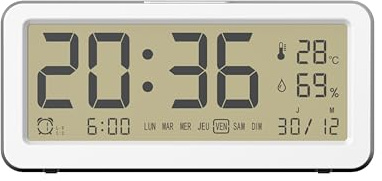 Mobility Lab Evoom EV313900 ORAS Digitaler Wecker mit großer Anzeige, Snooze-Funktion, Dual-Alarm, Thermometer, Datum, Luftfeuchtigkeit – Farbe weiß