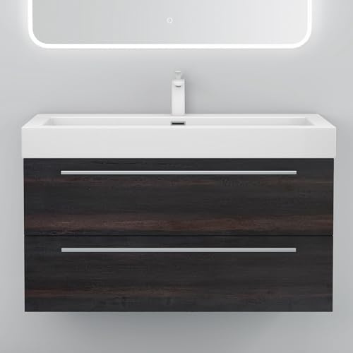 Mai & Mai Badmöbel-Set Waschbeckenunterschrank 100x48x60cm Waschtisch mit Unterschrank inkl. Mineralguss-Waschbecken Quadratto