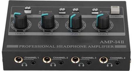 Ausla Amplificateur de Casque 4 Canaux, Amplificateur de Casque AMP 14II Amplificateur de Casque Stéréo pour Scène de Studio 100-240 V (Prise UE)