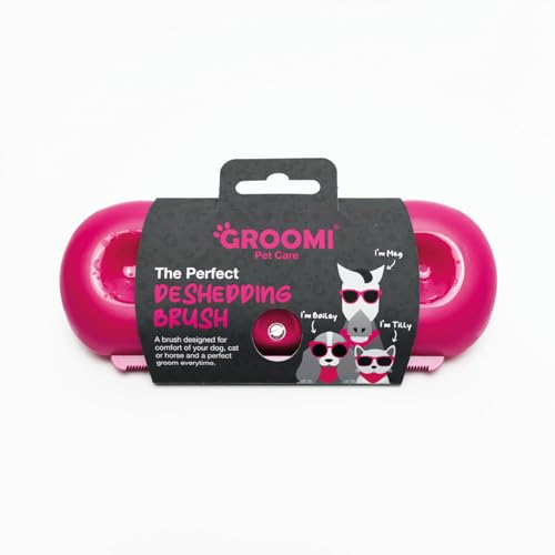 Groomi Deshedding & Grooming Brush for Dogs, Cats, Horses & Rabbits - Gentle & Effective Pet Grooming Tool, Wide Shallow Comb, Smooth Groomer for Cats, Dogs and Horses, Grooming Comb - Pink