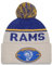 New Era Los Angeles Rams NFL 2024 Sideline Historic Sport Knit Beige Blau Bommelmütze - One-Size