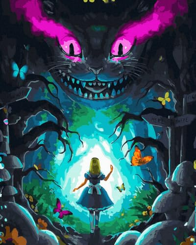 Oh Art! Malen Nach Zahlen Erwachsene Set Mit 3 Pinseln Acrylfarben Und Leinwand Gespannt Auf Holzrahmen Kreativ Set Paint By Numbers Adult DIY Bastelset 40 x 50 cm Mit Rahmen Alice in Wonderland