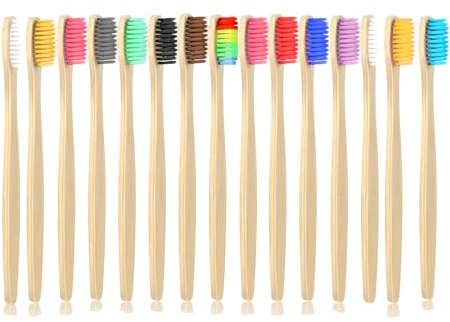 15 Pcs Spazzolino Bamboo, Spazzolino da Denti in Bambù Spazzolino Denti Legno Bambù Naturale Spazzolini Viaggio Spazzolino Ecologico Vegano Biodegradabile per Adulti - Loose Toothbrushes Multicolore