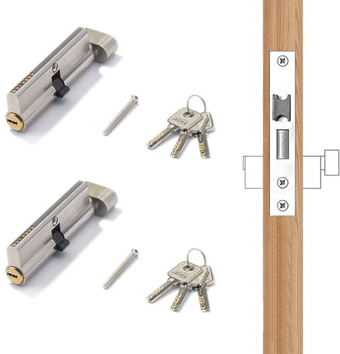 Set di 2 Cilindro per Serratura con Pomolo Simultaneal 80 mm 40/40 Cilindro di Chiusura Serratura Della Porta con 6 Chiavi (80)