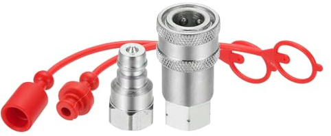 PATIKIL 1/4 Raccordo Rapido Idraulico Npt Iso-A, 1 Set Giunti Rapidi Idraulici a Faccia Piatta con Tappi Antipolvere, Set di Giunti a Sgancio Rapido