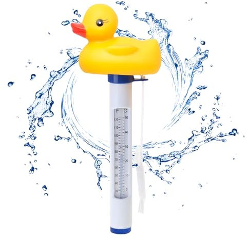 Termometro Galleggiante per Piscina,Termometro Piscina Floating Termometro,Termometro Galleggiante con Cordicella,Modellazione di Anatre Termometro per Piscina Per Piscina,Vasche per Pesci,Spa Acquari
