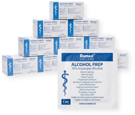 Romed Alkoholtupfer 65 x 30 mm, 2-lagig, Spar-Set 5 x 100 Stück, hygienisch eingesiegelt (10 Sets = 10 x 5 x 100 Stück)