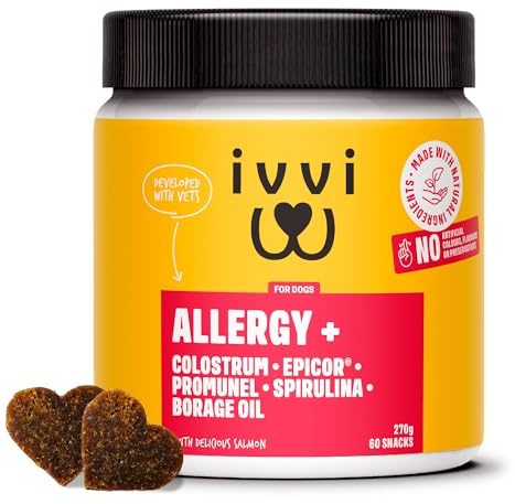 ivvi Allergy Immunity für Hunde – gegen Allergien & Juckreiz und zur Stärkung des Immunsystems - 60 leckere Snacks (270g) mit Lachs