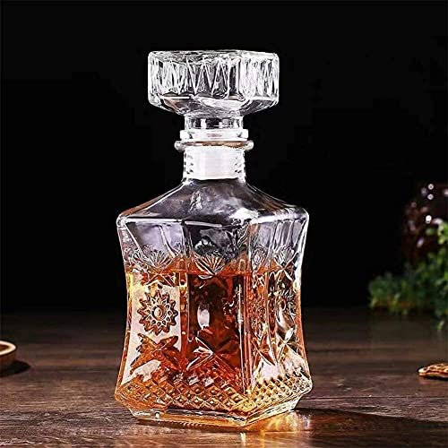 DEFBOW Decantador Decantador de Whisky Decantador de Vino Decantador de Vino de Vidrio con tapón, Soporte Dispensador de Vino de Vidrio Hanade Decantador de Whisky