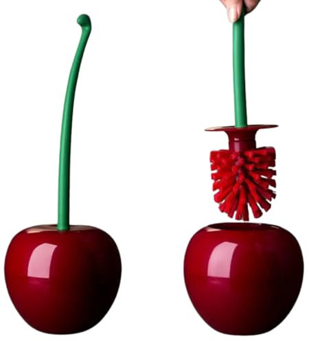 ENS STORE - Brosse Toilettes WC Forme Cerise – Brosse WC Originale et Design avec Support – Nettoyage Efficace et Hygiénique – Accessoire WC Décoratif et Pratique pour Salle de Bain Moderne