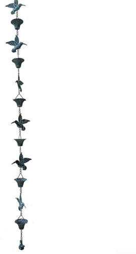 Kolibri-Regenkette aus Metall für Dachrinnen, für den Außenbereich, Garten, dekoratives Windspiel, Hängeornament, 2,6 m (blau)