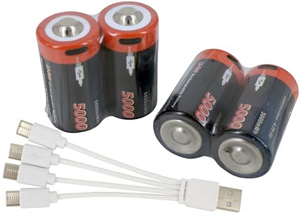 PowerSmart® 4 Stück 1.5V 5000mWh 4-Pack USB C LR14 Baby C Size Batteries Lithium