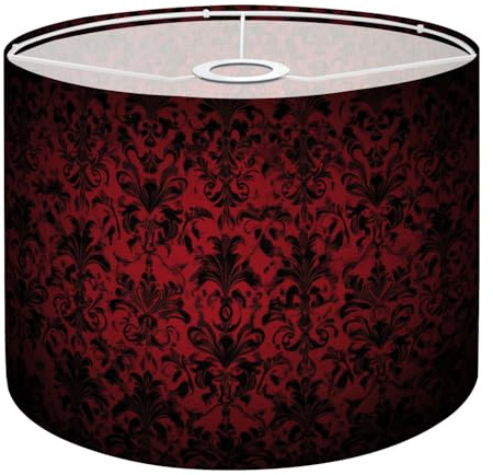 Boho Drum Lamp Shades - 11 x 11 x 8.9 Royal vintage Gothic dark red black Replacement Natural Linen Lampshades for Table Lamps, Floor Lamps Easy Assembly