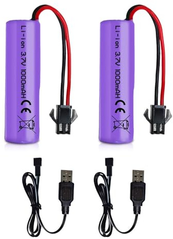 KUWUNG 2 Pcs Batería Li-Ion 3.7V 1000 mAh, Pilas 14500 Recargables con Carga USB y Conector SM-2P, Universal Bateria Li-ion Recargable para Vehículos RC, Barcos, Tanques, Coches, Robots y Coches Acrob