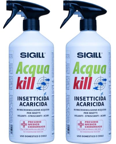 SIGILL Insetticida Acaricida ACQUA KILL Barriera Protettiva Contro Insetti Striscianti Volanti Acari 2 Confezioni 500 ml