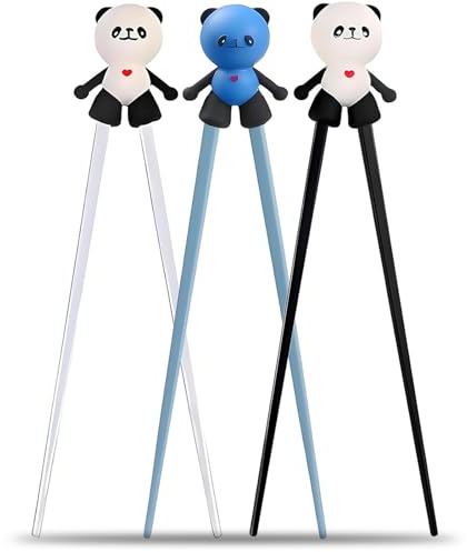 3 Paar Essstäbchen für Kinder,Stäbchenkopf abnehmbar Lernset in Panda-Design,Essstäbchen Kinder Essstäbchens Hilfe Sushi Stäbchen Essstäbchens Personalisiert Panda als Halterung für Anfänger