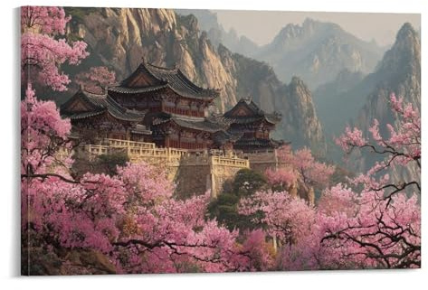 SHUNXIFQ Japanische Kirschblüten Poster Wallscroll Wandbanner Für Dekorative Rollbild Wandbild Stoff Poster Anime Leinwand Wandkunst Wand-Deko Leinwandbilder Ölgemälde 16x24inch(40x60cm)