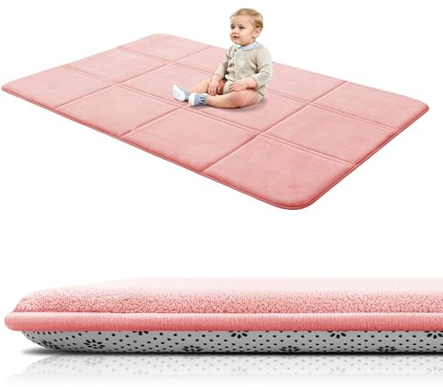 BYBYME 3cm Dicke Faltbare Krabbelmatte Baby, 120x180cm Spielmatte mit Rutschfester Unterseite, Weiche Bodenmatte aus Memory-Schaum für Babys, Kinder & Kleinkinder, Ideal für Wohnzimmer & Yoga, Rosa
