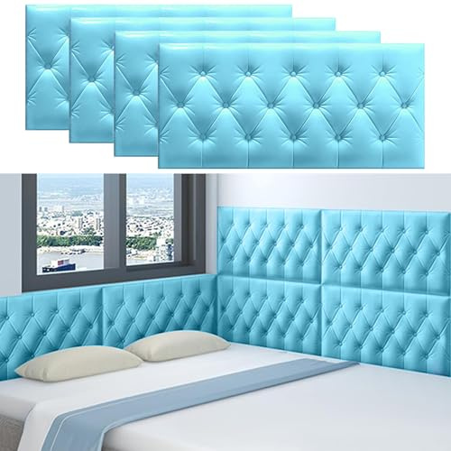 4 Pack 3D Anti-Collision Wall Padding, Peel and Stick Headboard Padded, Upholstered Padded Wall Panels for Bedroom Playroom Wall Protection