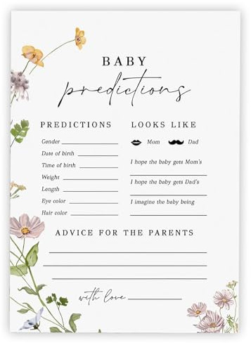 15 PCS Baby Prediction Cards, Baby Shower Card with Flower Design, Flower Bloom Prediction and Advice Cards for Gender Reveal Games, Gender Reveal Card for New Parents, A5 Size