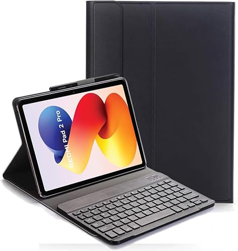 YHFZR Funda Teclado Español Ñ para Xiaomi Redmi Pad 2 Pro 12,1 Pulgada, Español Slim Teclado Keyboard Case con Magnético Desmontable Inalámbrico Bluetooth, Negro