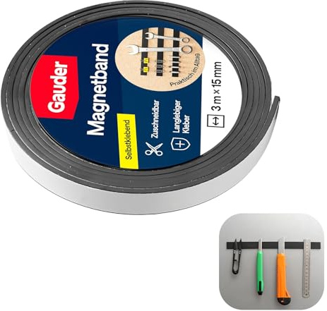 3 m x 15 mm Ruban Magnétique Adhésif Puissant, Bande Magnétique Autocollante avec Haute Force d’Adhérence pour Bricolage et Organisation, pour Bois, Plastique et Métal, Bande Aimantée Adhésive