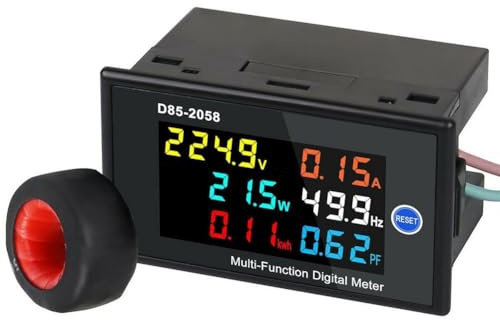 Opatiny Voltmetro amperometro digitale AC 0-100A con frequenza, fattore di potenza e monitoraggio dell'energia, misuratore di pannello 70x39mm per corrente di tensione CA