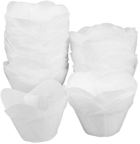 GARVALON Moldes de Papel para Hornear Estilo Loto Antigrasa Tamaño Mediano 200 Unidades Capacillos Blancos para Cupcakes y Muffins Ideales para Repostería Fiestas y Uso Estándar