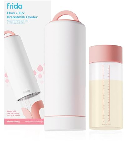 Frida Flow + Go Breastmilk Cooler Bottle, Portable, Lightweight, 20oz | 24hr Portable Cooler for Travel, Stores Breastmilk Bags & Bottles, 2 Ice Pucks Included