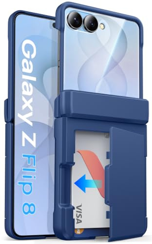 Vihibii Coque pour Galaxy Z Flip 8 avec Protection des Charnières, 5G, Bleu | Porte Carte, Protection Appareil Photo, Protecteur d'écran Avant, Militaire Antichoc, Bumper, Anti Rayures, Homme Femme Etui