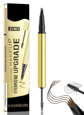 Crayon Sourcils 2-en-1 Double Extrémité – Gel Fixateur & Stylo 4 Pointes | Imperméable & Anti-Transpirant, Séchage Rapide, Longue Tenue, Traits Poils, Rendu Naturel, Modelage Plumeux, Pour Débutants