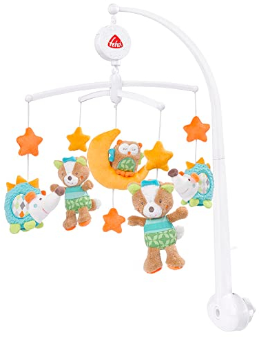 Fehn Musik Mobile Forest - Baby Einschlafhilfe Musikspielzeug mit Waldtieren - Spieluhr Melodie Weißt du wieviel Sternlein stehen - Musikmobile Babybett Zubehör Spielzeug für Babys von 0–5 Monaten