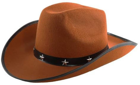 Adults Star Studded Cowboy Hat - Pack of 1 - Brown Felt Western Style Hat with Decorative Star Studs - Classic Wild West Fancy Dress Costume Accessory for Parties Festivals Cosplay Cowgirl Events