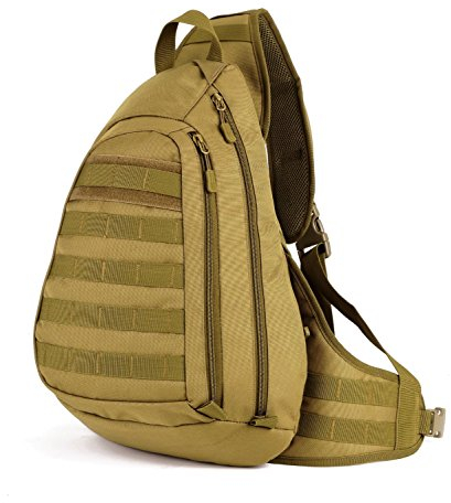 HUNTVP Borsa a Tracolla Petto Uomo Sportivo Zaino Monospalla Militare per Campeggio Escursionismo Ciclismo Viaggio Trekking Porta Smartphone Chiave Denaro,Marrone