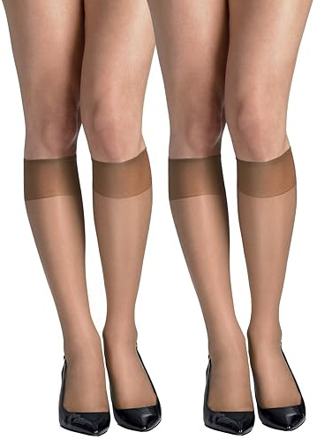 Hanes Silk Reflections Sheer Toe Silky Sheer Knee-High Stockings, Barely There, One Size (Pack of 2)