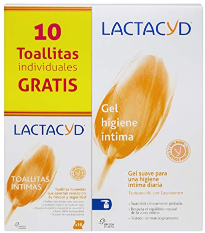 Lactacyd Gel de higiene íntima diario Lactacyd Íntimo 400 ml, pH equilibrado, sin jabón + Toallitas Individuales gratis.