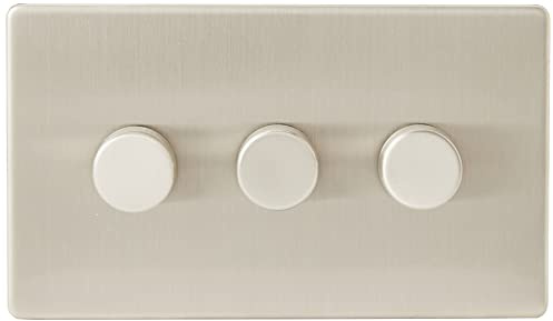 Alliance Electrical Satin Chrome Flat Screwless 3 Gang Dimmer 400W 10 Amp Screwless Triple 3 Gang 2 Way 400W Light Dimmer Switch