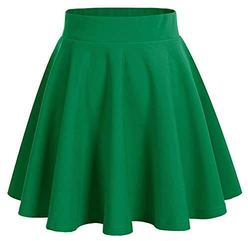 Bridesmay Women's Basic High Waist Casual Mini Skirt Versatile Stretchy Flared Skater Skirt Green XL