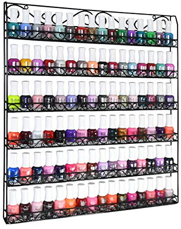 AMT 6 TIER Metal Nail Polish Racks, Fit Up To 108 BOTTLES, Black Wall Mounted, Display for The Wall, Young Living Essential Oils Organizer for Home Salon Business Spa (108 Bottles)