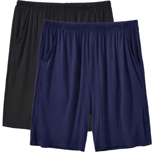 JINSHI Pantaloni Corti Pigiama da Uomo Morbide Modal Shorts da Salotto Biancheria da Notte 2Pack-06 X-Large