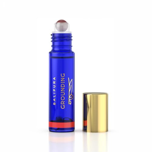 Aura Roll-On para Enraizar con bola de rodillo de Jaspe Rojo y piedras preciosas naturales dentro, hecha con aceites esenciales puros de vainilla y clavo de olor, Hecho a mano en Bali, 8 ml